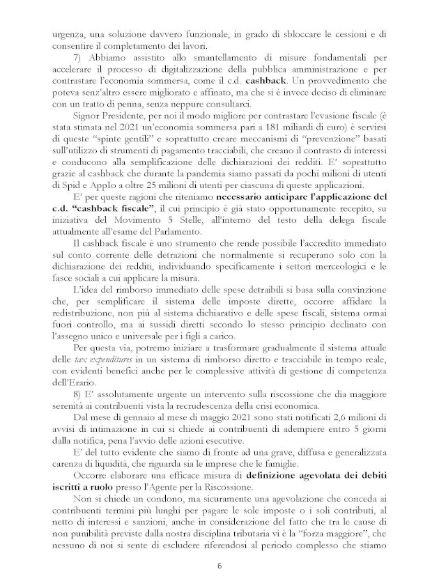 Documento Conte a Draghi