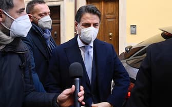 5 Star Movement president Giuseppe Conte as he leaves home to go to the summit with PD secretary Enrico Letta in the High Chamber in Rome, Italy, 23 January 2022. ANSA / RICCARDO ANTIMIANI