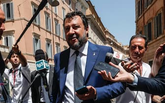 Matteo Salvini arriva a Palazzo Madama per la riunione con i senatori della Lega, Roma, 5 Luglio 2022. ANSA/GIUSEPPE LAMI