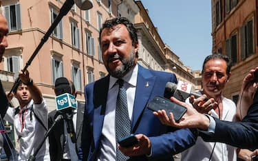 Matteo Salvini arriva a Palazzo Madama per la riunione con i senatori della Lega, Roma, 5 Luglio 2022. ANSA/GIUSEPPE LAMI