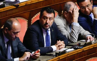 Matteo Salvini attends a Senate session on a confidence vote on Draghi  government, Rome 20 July 2022.ANSA/FABIO FRUSTACI