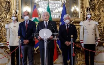 Italian President Sergio Mattarella at  the Quirinale Palace during communications after the resignation of Prime Minister Mario Draghi, in Rome, Italy, 21 July 2022. ANSA/GIUSEPPE LAMI