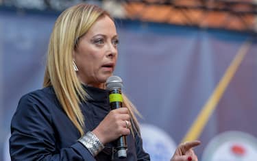 The leader of Fratelli d'Italia, Giorgia Meloni in Rieti. 
Meloni in Rieti to conclude the election campaign of the mayoral candidate of the Centre-Right party Daniele Sinibaldi. In Rieti, Italy, on 10 June, 2022. 
 (Photo by Riccardo Fabi/NurPhoto via Getty Images)