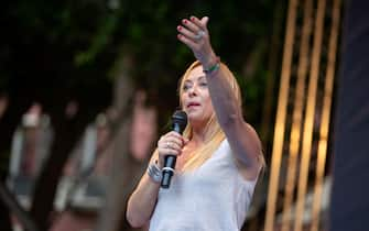 Leader of 'Fratelli d'Italia' political party, Giorgia Meloni, during the election rally campaign in Cagliari, Sardinia, 2 September 2022. ANSA/FABIO MURRU