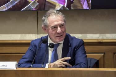 Adolfo Urso, vicepresidente del Copasir, al Senato durante il quinto convegno organizzato da AWOS dal titolo ''Geopolitica e commercio estero'', Roma 15 ottobre 2020. ANSA