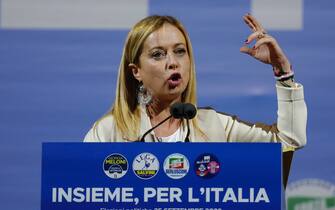 Leader of Italian party Fratelli d’Italia (Brothers of Italy) Giorgia Meloni attend of the center-right closing rally of the campaign for the general elections at Piazza del Popolo, in Rome, Italy, 22 September 2022. ANSA/GIUSEPPE LAMI