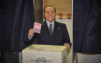 Former Italian Prime Minister and leader of Italian party  Forza Italia  (FI), Silvio Berlusconi, during voting operations in the Italian general election at a polling station in Milan, Italy, 25 September 2022. Italy holds its general snap election on 25 September following its prime minister's resignation in July. Final results are expected to be announced on 26 September. 
ANSA/MATTEO CORNER