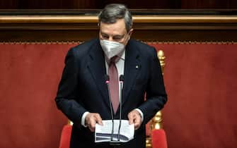 Foto Roberto Monaldo / LaPresse
17-02-2021 Roma
Politica
Senato - Voto di fiducia al governo Draghi
Nella foto Mario Draghi

Photo Roberto Monaldo / LaPresse 
17-02-2021 Rome (Italy) 
Senate - Vote of confidence on Draghi's government 
In the pic Mario Draghi