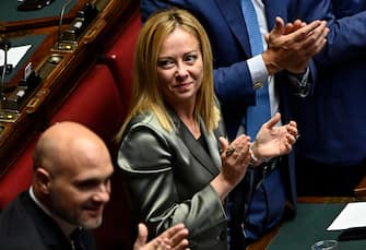 Leader of Fratelli d'Italia ('Brothers of Italy') party Giorgia Meloni during the election of the Speaker of the Italian Chamber of Deputies during the XIX legislature in Rome, Italy, 14 October 2022. ANSA/RICCARDO ANTIMIANI