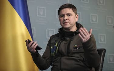 KYIV, UKRAINE - MARCH 09: Head of the Ukraine president's office, Mikhail Podolyak speaks during an interview on Russia-Ukraine crisis and negotiations between Kyiv and Moscow in Kyiv, Ukraine on March 09, 2022. (Photo by Emin Sansar/Anadolu Agency via Getty Images)