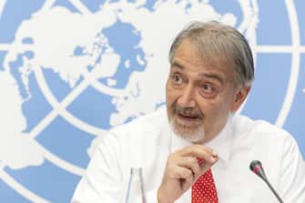 epa10181097 Italia's Francesco Rocca, President of the International Federation of Red Cross and Red Crescent Societies (IFRC), speaks on the growing hunger needs across the world and make a joint call for urgent action ahead of the UN General Assembly in New York, during a press conference at the European headquarters of the United Nations in Geneva, Switzerland, 13 September 2022.  EPA/SALVATORE DI NOLFI