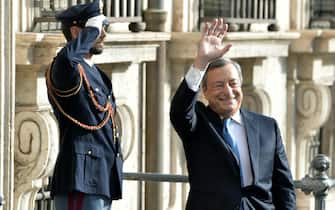 Mario Draghi  upon his arrival at Chigi Palace for the handover between outgoing and incoming Prime Minister, with new Italian Premier, Giorgia Meloni (not pictured), Rome, Italy, 23 October 2022.    ANSA/FABIO CIMAGLIA