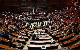 A general view of the hall of Montecitorio ahead of a confidence vote for the new government, at the Chamber of Deputies, the lower house of parliament, in Rome, Italy, 25 October 2022. ANSA/RICCARDO ANTIMIANI