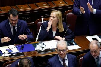 Italian Prime Minister Giorgia Meloni (C) at the Chamber of Deputies for a confidence vote on new government in Rome, Italy, 25 October 2022ANSA/FABIO FRUSTACI
