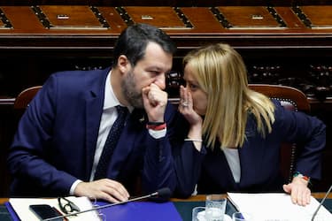 Italian Prime Minister Giorgia Meloni and Italian Minister for Infrastructure and Deputy Prime Minister Matteo Salvini at the Chamber of Deputies for a confidence vote on new government in Rome, Italy, 25 October 2022.
ANSA/FABIO FRUSTACI