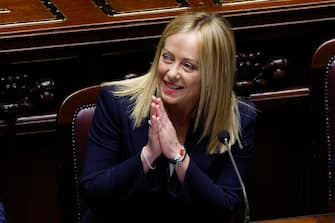 Italian Prime Minister Giorgia Meloni at the Chamber of Deputies for a confidence vote on his new government in Rome, Italy, 25 October 2022. ANSA/FABIO FRUSTACI