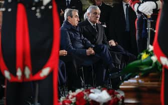 il ministro degli Esteri Antonio Tajani nella chiesa di Santia Apostoli durante il funerale di Franco Frattini, Roma, 27 Dicembre 2022. ANSA/GIUSEPPE LAMI
