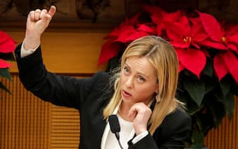 Italian Prime Minister Giorgia Meloni attends his year-end press conference in Rome, Italy, 29 December 2022. ANSA/GIUSEPPE LAMI