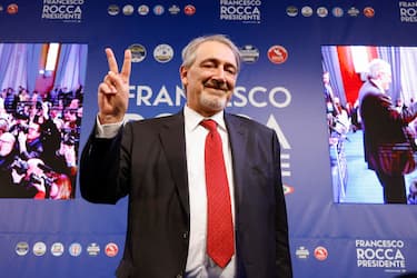 The newly elected president of the Lazio region, Francesco Rocca, during the celebrations for his victory in the regional elections, in Rome, Italy, 13 February 2023. Centre right candidate and former Red Cross chief Francesco Rocca won Lazio in regional elections easily. 
ANSA/FABIO FRUSTACI