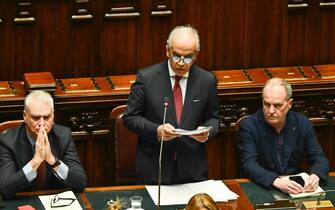 Il ministro dellÕInterno, Matteo Piantedosi, nel corso della sua informativa alla Camera sui fatti di Cutro, Roma 7 marzo 2023. ANSA/MAURIZIO BRAMBATTI