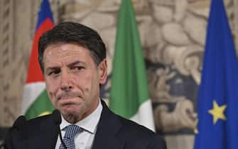 Leader of Five-Star Movement, Giuseppe Conte, addresses the media at the end of a meeting with Italian President, Sergio Mattarella, for the first round of formal political consultations for new Government, at the Quirinal Palace, in Rome, Italy, 20 October 2022.   ANSA/MAURIZIO BRAMBATTI