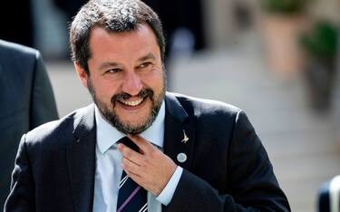 Italys Interior Minister and Deputy Prime Minister Matteo Salvini reacts before a group photo at the French Ministry of Interior in Paris on April 4, 2019, during an Interior ministers' meeting to prepare an upcoming G7 Summit. - The G7 Summit will be held in Biarritz from August 25 to 27, 2019. (Photo by KENZO TRIBOUILLARD / AFP) (Photo credit should read KENZO TRIBOUILLARD/AFP via Getty Images)