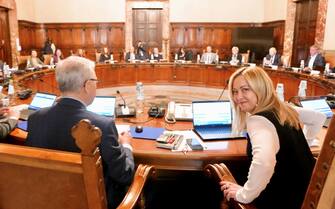 La premier Giorgia Meloni durante il consiglio dei ministri, Roma, 1 maggio 2023. ANSA/ FILIPPO ATTILI/UFFICIO STAMPA ++HO - NO SALES EDITORIAL USE ONLY ++NPK++