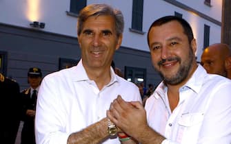 Il ministro dell'Interno, Matteo Salvini, a Sondrio per sostenere la candidatura a sindaco del centrodestra di Marco Scaramellini, 17 giugno 2018.
ANSA/CARLO ORLANDI
