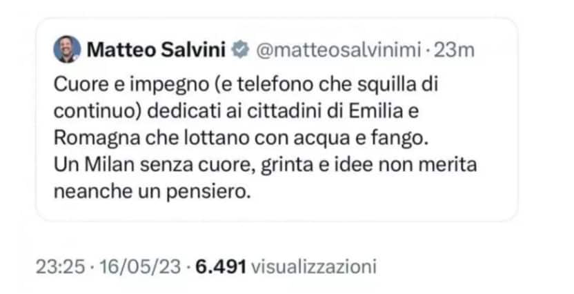Il tweet poi cancellato di Matteo Salvini