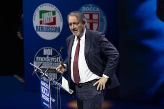Il candidato del centrodestra alla presidenza della Regione Lazio Francesco Rocca, durante la la kermesse del centrodestra, Roma, 5 febbraio 2023. 
ANSA/MASSIMO PERCOSSI