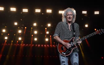 SYDNEY, AUSTRALIA - FEBRUARY 16: Brian May of Queen performs during Fire Fight Australia at ANZ Stadium on February 16, 2020 in Sydney, Australia. (Photo by Cole Bennetts/Getty Images)