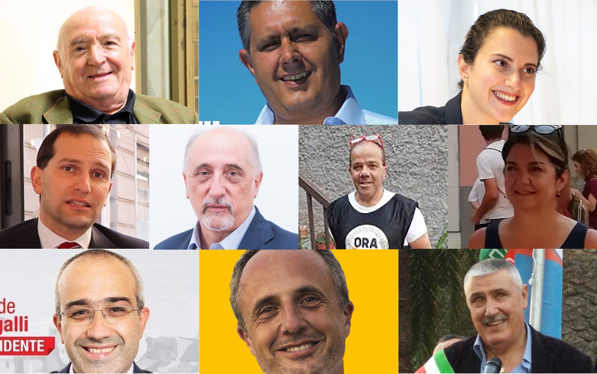 Gli aspiranti governatori in Liguria: da sx in alto a dx in basso Gaetano Russo, Giovanni Toti, Alice Salvatore, Carlo Carpi, Aristide Massardo, Riccardo Benetti, Marika Cassimatis, Davide Visigalli, Ferruccio Sansa e Giacomo Chiappori Candidati elezioni regionali Liguria