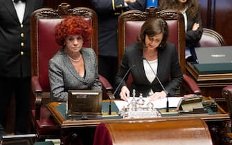 Roma,  Votazioni alla Camera dei Deputati per l'elezione del Presidente della Repubblica. Pictured:  Valeria Fedeli e Laura Boldrini