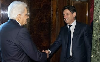 Italian President Sergio Mattarella (L) receives Italy's premier-designate Giuseppe Conte, Rome, 27 May 2018. Premier-Designate Giuseppe Conte announced that he didn't  succeed in forming what would have been Western Europe's first populist government. ANSA/GIANDOTTI/UFFICIO STAMPA QUIRINALE ++ NO SALES, EDITORIAL USE ONLY ++