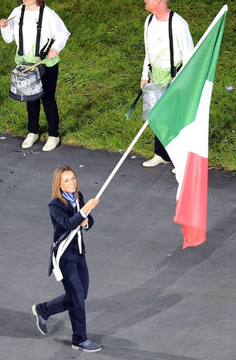 Valentina Vezzali of Italy Team is pictured during the Opening Ceremony,in London, Britain, 27 July 2012. London hots the 2012 Olympic Games which will start on 27 July and run through 12 August 2012.  ANSA/CLAUDIO ONORATI