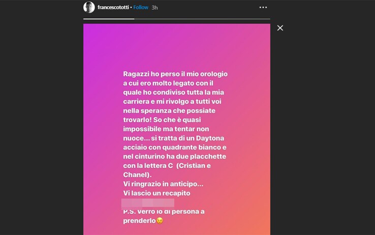 La storia di Francesco Totti su Instagram