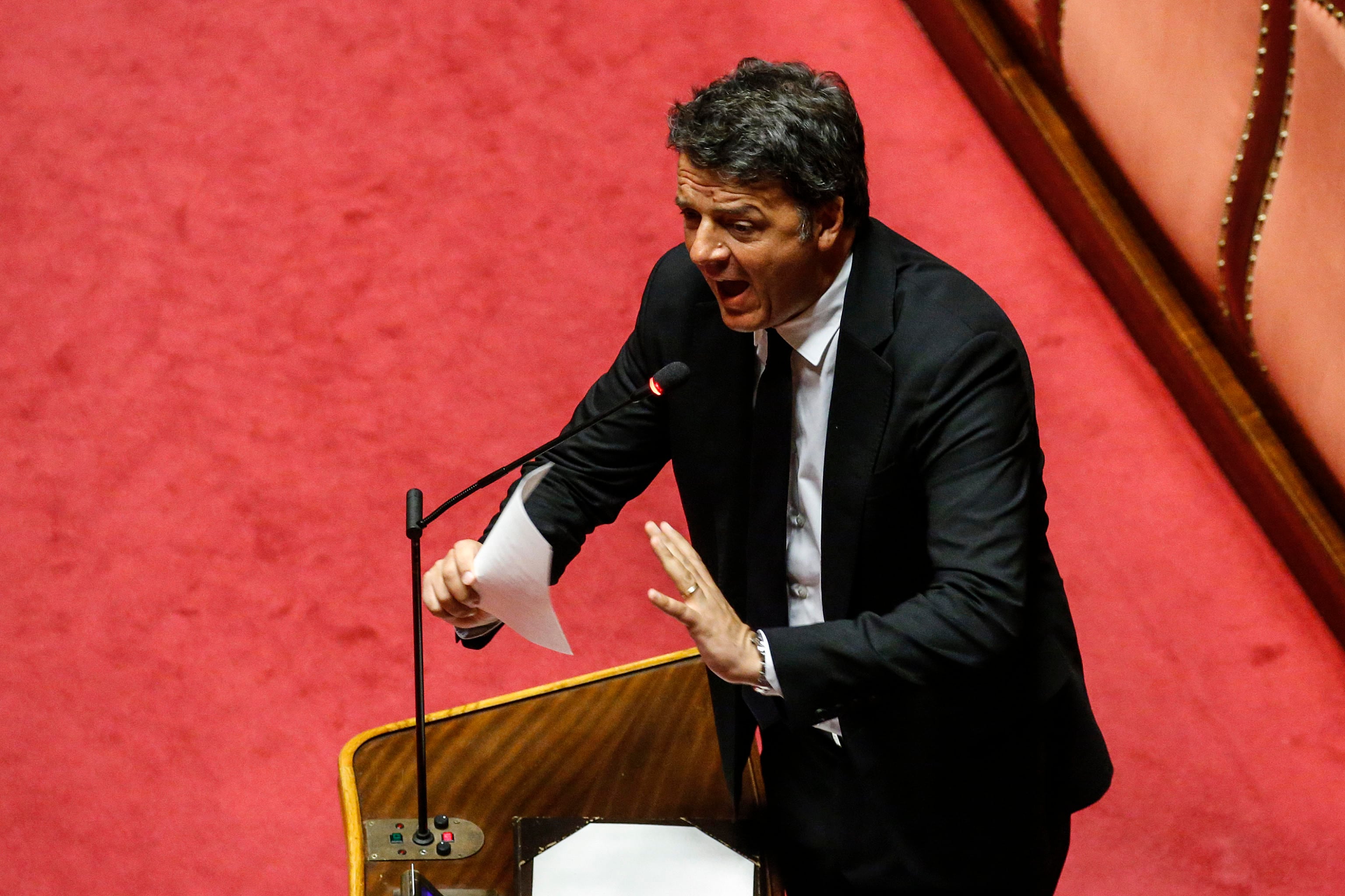 Il leader di Italia Viva, Matteo Renzi nell'aula del Senato nel giorno del voto sull'autorizzazione a procedere per la vicenda Open Arms, Roma 30 luglio 2020. ANSA/FABIO FRUSTACI