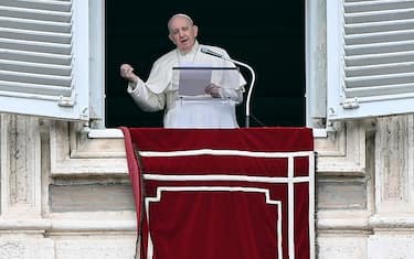 Pope Francis leads his Regina. Coeli prayer from the window of his office overlooking Saint Peter's Square, Vatican City, Italy, 18 April 2021. ANSA/RICCARDO ANTIMIANI