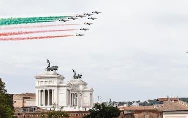 Frecce Tricolori acrobatic team flies over the celebrations of Republic Day, in Rome, Italy, 02 June 2021. The anniversary marks the proclamation of the Italian Republic in 1946. ANSA/FABIO FRUSTACI
