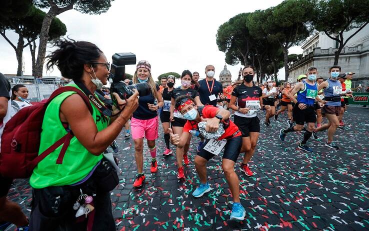Mayor of Rome Virginia Raggi participate in the Run Rome Marathon, near the Colosseum in the centre of Rome, Italy, 19 September 2021. ANSA/GIUSEPPE LAMI