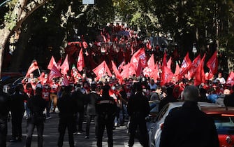 Italian Labour unions CGIL, CISL and UIL hold an anti-fascist rally in Rome, Italy, 16 October 2021, a week after a demonstration against the so-called Green Pass degenerated into an assault on the CGIL trade union building, led by the neo-fascist Forza Nuova party. ANSA/RICCARDO ANTIMIANI
