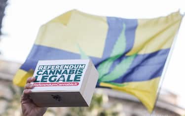 Consegna in Cassazione delle firme per il referendum per la Cannabis Legale, in foto la scatola che contiene le firme digitali, Roma 28 ottobre 2021. ANSA/FABIO FRUSTACI