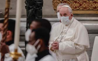 Pope Francis attends First Vespers and Te Deum, the rite of thanksgiving for the end of the year, in Saint Peter's Basilica at the Vatican City, 31 December 2021. ANSA/GIUSEPPE LAMI