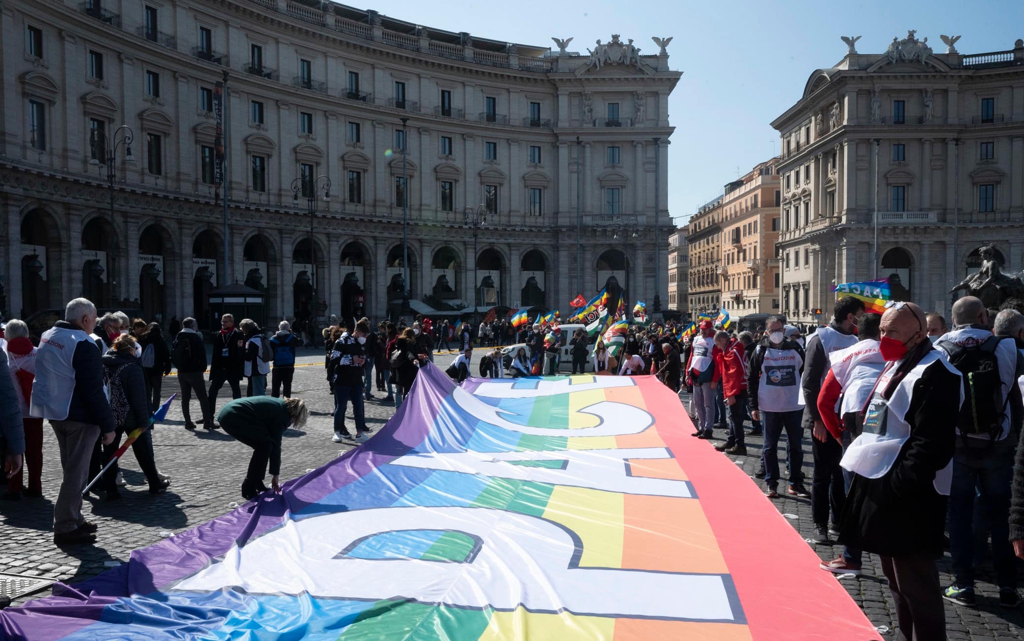 People attend a demonstration to demand peace in Ukraine, in Rome, Italy, 05 March 2022. ANSA/CLAUDIO PERI