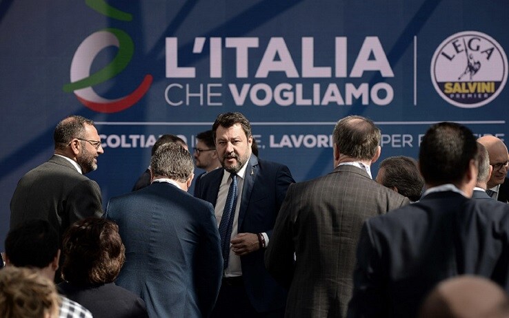 Matteo Salvini alla convention della Lega di oggi a Roma