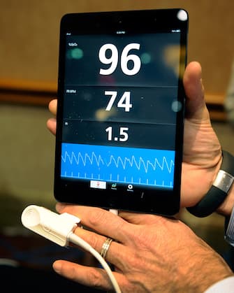 LAS VEGAS, NV - JANUARY 06:  An iSpO2 pulse oximeter is on display at a press event at the Mandalay Bay Convention Center for the 2013 International CES on January 6, 2013 in Las Vegas, Nevada. The USD 249 personal health monitor attaches to the user's mobile device that can record, save and transmit vital statistics. CES, the world's largest annual consumer technology trade show, runs from January 8-11 and is expected to feature 3,100 exhibitors showing off their latest products and services to about 150,000 attendees.  (Photo by David Becker/Getty Images)