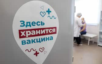 MOSCOW, RUSSIA - DECEMBER 28, 2020: A nurse injects a woman with the Gam-COVID-Vak (Sputnik V) vaccine at Branch No 8 of Moscow's outpatient clinic No 121. A sign reads "Vaccine is Stored Here". Vladimir Gerdo/TASS/Sipa USA