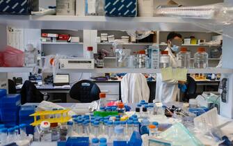 Researchers at work in the ReiThera's laboratories , company is working on second phase of the anti-Covid vaccine named ''GRAd-CoV2'', Castel Romano, outskirts of Rome, on 8 Jannuary 2021. ANSA/FABIO FRUSTACI