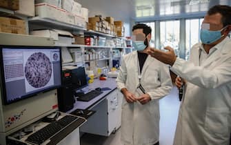 Researchers at work in the ReiThera's laboratories , company is working on second phase of the anti-Covid vaccine named ''GRAd-CoV2'', Castel Romano, outskirts of Rome, on 8 Jannuary 2021. ANSA/FABIO FRUSTACI