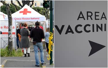 Persone in coda alla stazione Termini di Roma nell'Open day per i vaccini